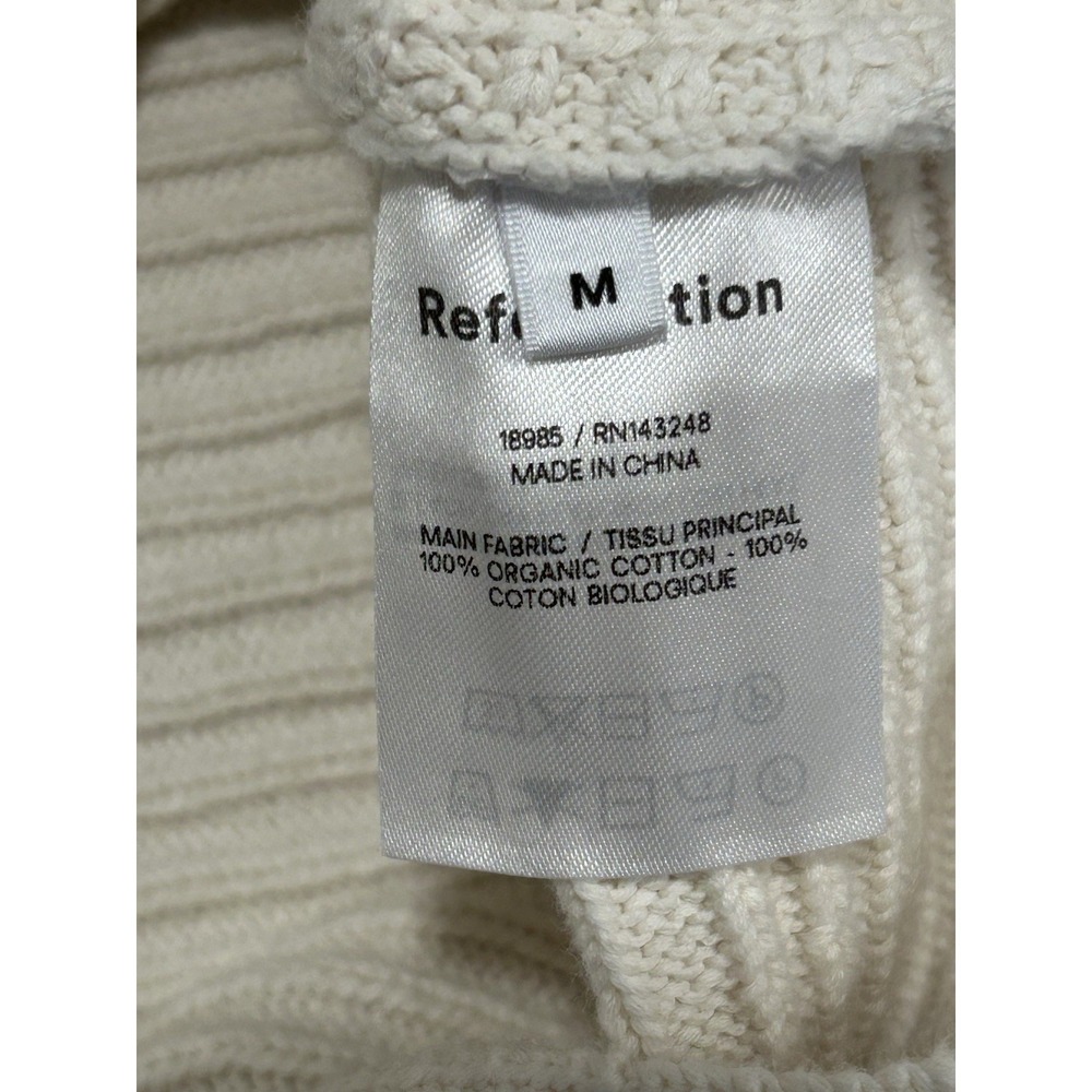Reformation Ribbed Crop Sweater M 100% Organic Cotton Cream Long Sleeve - Picture 6 of 7